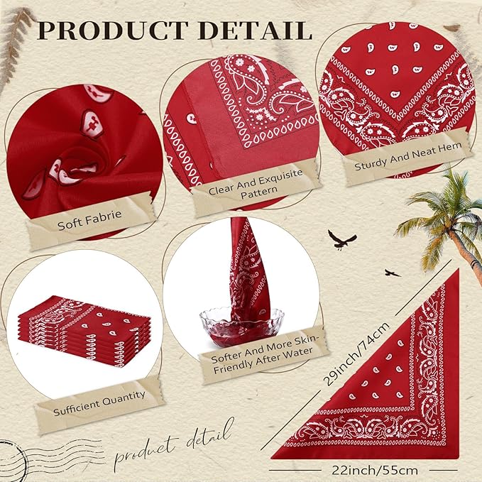 Blulu 6 Pcs Neon Color Cowboy Bandanas for Men Women Assorted Paisley Pattern Handkerchiefs 22 x 22 Inch Kids Headwrap Scarfs