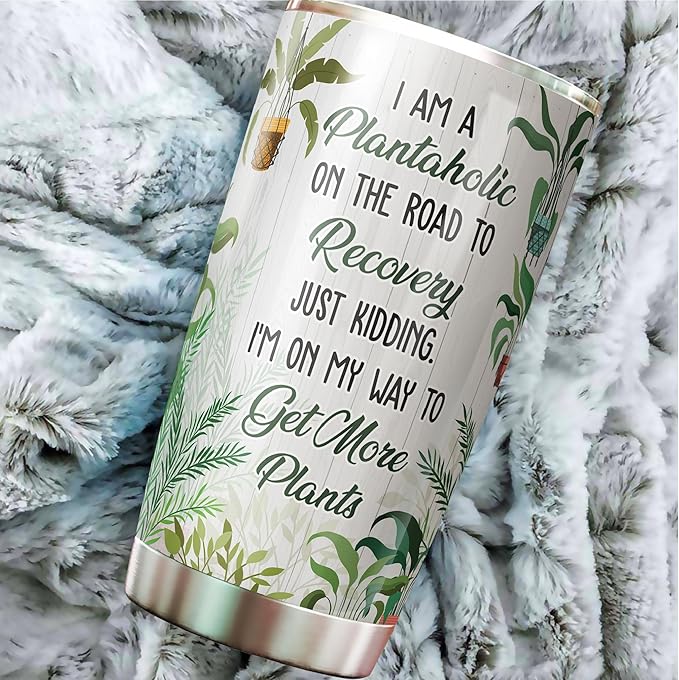 Plant Lover Stainless Steel Tumbler, 20 oz, Insulated, with Sliding Lid - Gifts for Gardeners, Plantaholic, Cactus Coffee Cup, Holiday Theme