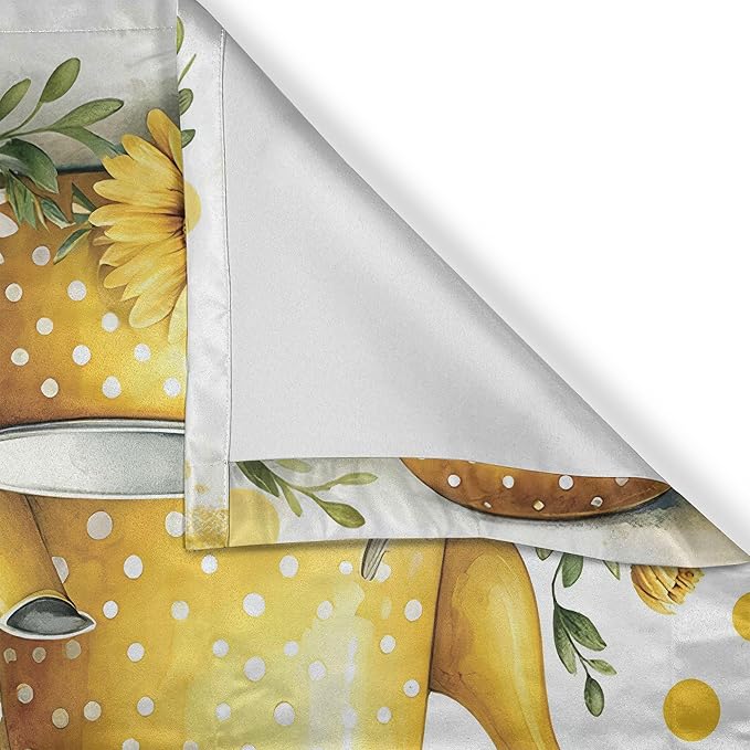 Ambesonne Eat Drink Laugh Valance & Tier Curtain 3 pcs Set, Vintage Summer Themed Print of Tea Pots Mugs and Cups Daisies, Window Treatments for Kitchen Room Decor, 55" x 30", Mustard and Hunter Green