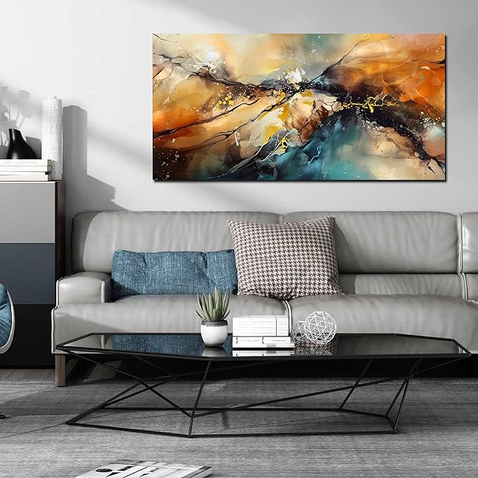 JKWALL77 Large Wall Paintings for Living Room - Yellow Pictures Wall Decor - Abstract Wall Art for Office Ready to Hang Size 29" x 59"
