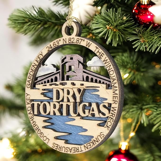 Dry Tortugas National Park Wood Christmas Decoration, Garden Key Fort Jefferson Ornament - 3" Laser Cut with Park Scene