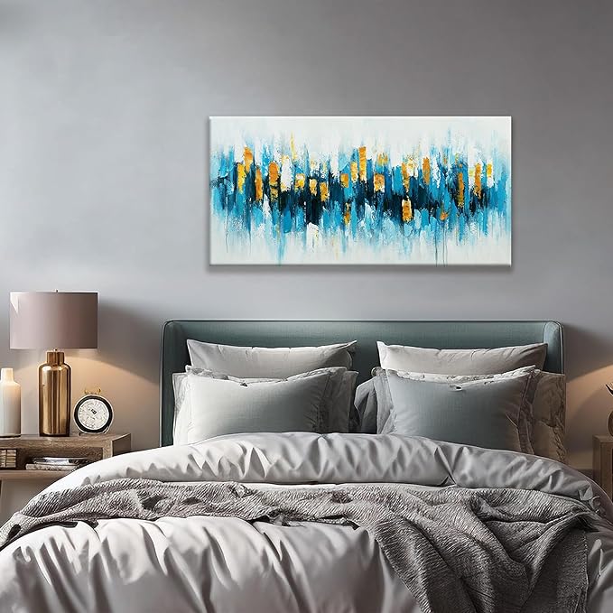 Suconvng Blue And Gold Abstract Wall Art Painting Canvas Art Wall Decor 20x40 Inch Decorations Blue Wall Art Canvas Abstract Art Picture For Bedroom Kitchen Office Home Decor