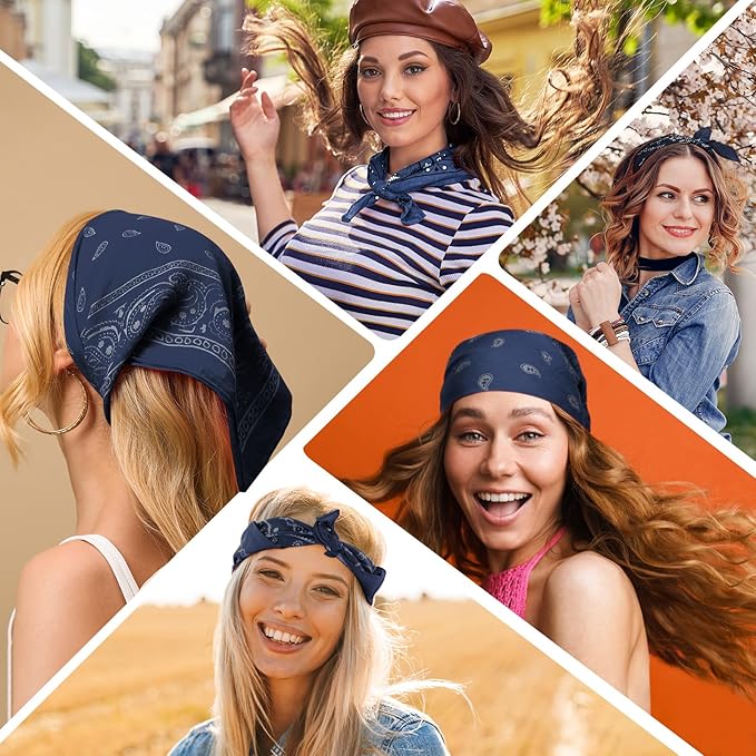 PLULON 30 Pack Bandanas for Men Women, Polyester Novelty Paisley Pattern Bandana Headbands Wristband Neckerchief Cowboy