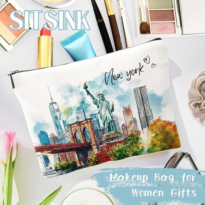 New York Gift Travel Souvenirs - New York Souvenir Travel Must Have NYC Essentials Makeup Bag Purse Gifts for Women Birthday Christmas