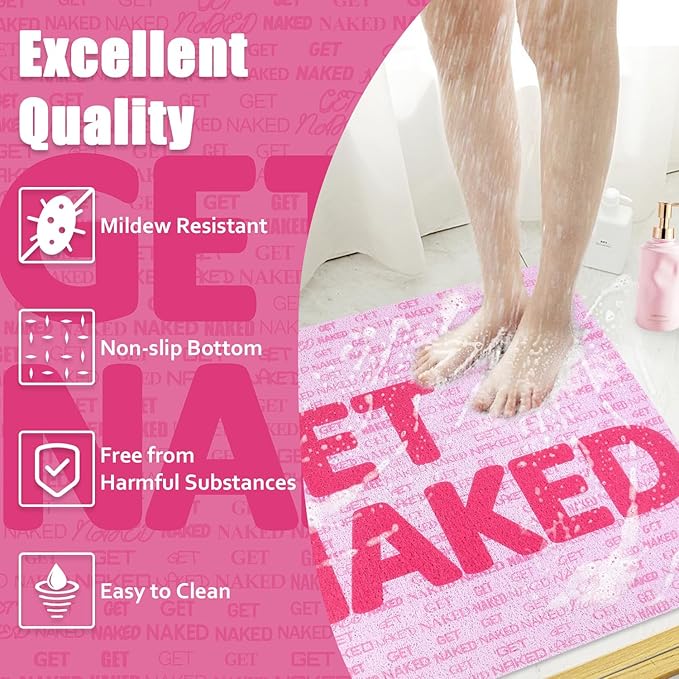 Shower Mat Non-Slip Square - 24x24 Inch Soft Comfortable Bath Mats with Drainage Holes - PVC Loofah Massage Bathmat for Shower, Tub, Bathroom, Wet Areas - Quick Drying & Easy Cleaning