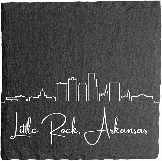 Blue Ridge Mountain Gifts - Little Rock AR Skyline Coasters, Set of 4 - Little Rock Arkansas Souvenir, Slate Coasters with Minimalist Skyline, Housewarming Gift for Friends, Family, & Neighbors