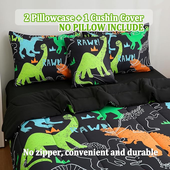 6 Pcs Bed in A Bag Full Comforter Set for Boys Girls, Dinosaur Comforter, Dinosaur Bedding Sets with Sheets for Kids