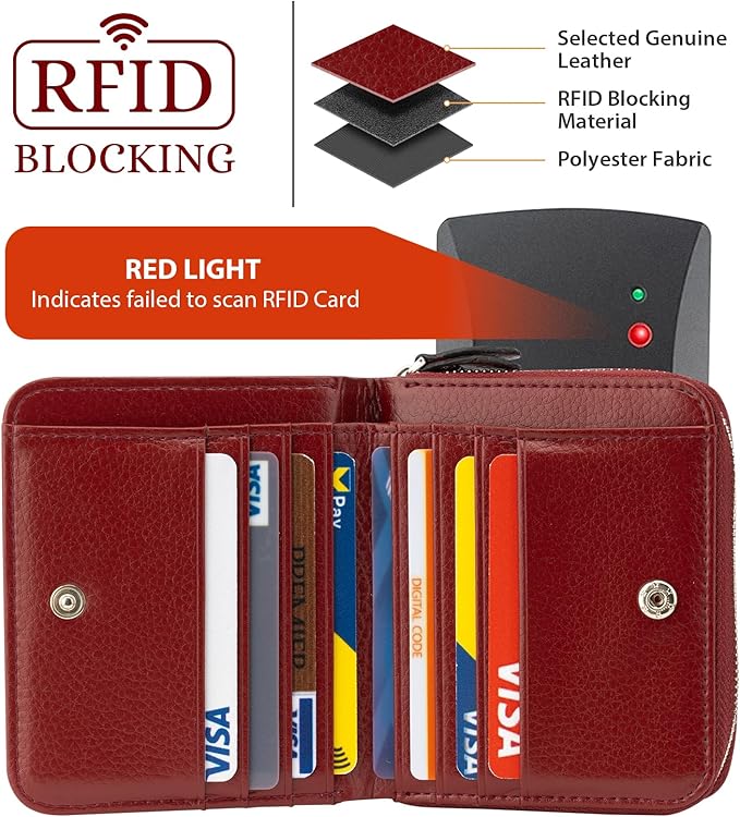 Genuine Small Wallet for Women, Slim RFID Blocking Credit Card Holder with ID Window, Compact Purses for Women with 18 Card Slots