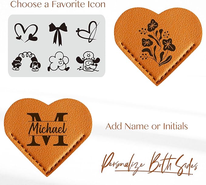 Personalized Leather Heart Bookmark with Name & Initial Engraving, Custom Corner Page Marker for Book Lovers, Teachers, Students, Women Gifts, Handmade Reading Accessories