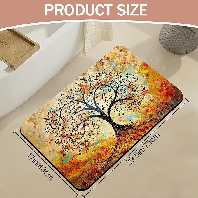 Non Slip Bath Mat,Vintage Life Tree Bathroom Decor,Abstract Tree Diatomaceous Bath Mat Quick Dry Absorbent Bathroom Rugs-Shower Rug for Kitchen Laundry Bathtub Shower 17"x29.5"