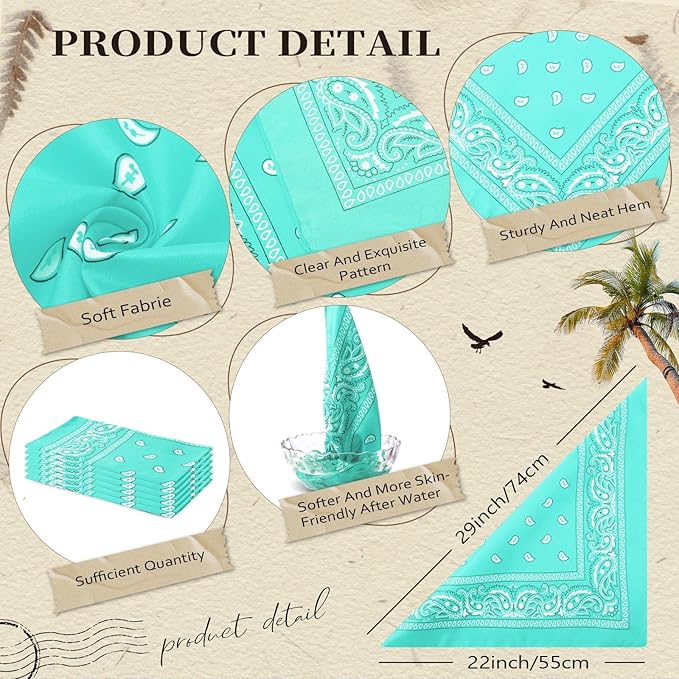 Blulu 6 Pcs Neon Color Cowboy Bandanas for Men Women Assorted Paisley Pattern Handkerchiefs 22 x 22 Inch Kids Headwrap Scarfs