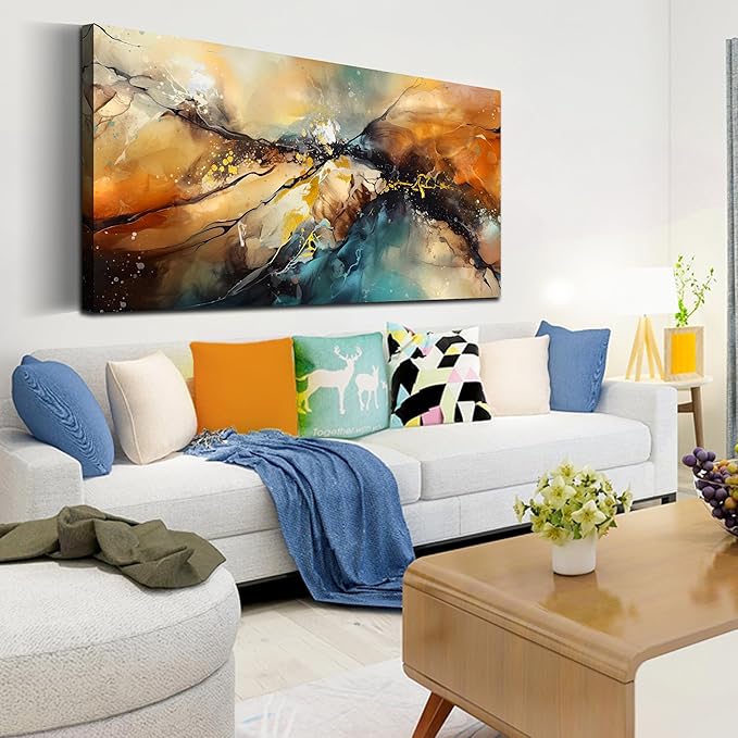 JKWALL77 Large Wall Paintings for Living Room - Yellow Pictures Wall Decor - Abstract Wall Art for Office Ready to Hang Size 29" x 59"