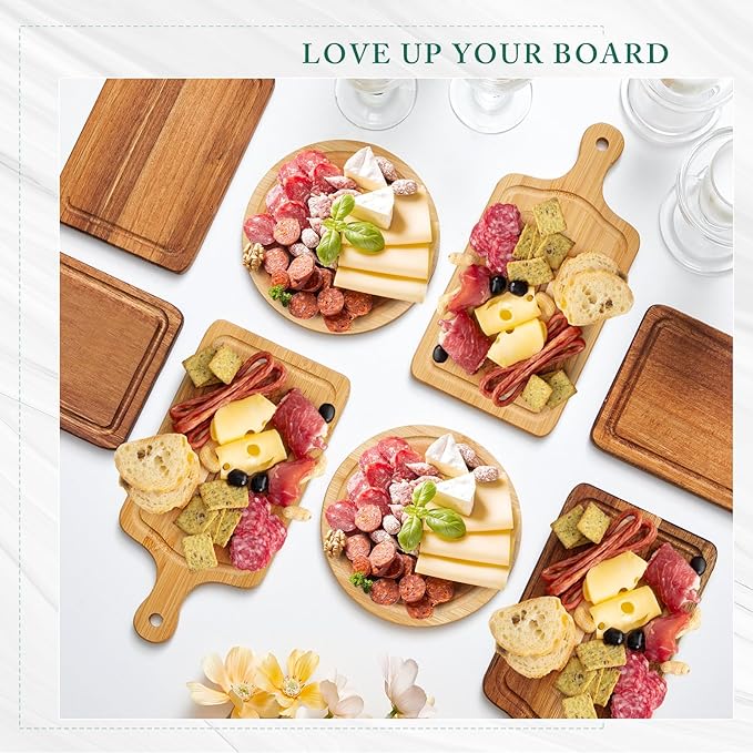 60 Sets Bridal Baby Shower Cheese Prizes Wooden Square Board Gift Set Knives Forks Thank You Tags with Box for Guests for Valentines Bridal Baby Shower Housewarming (Acacia Wood)