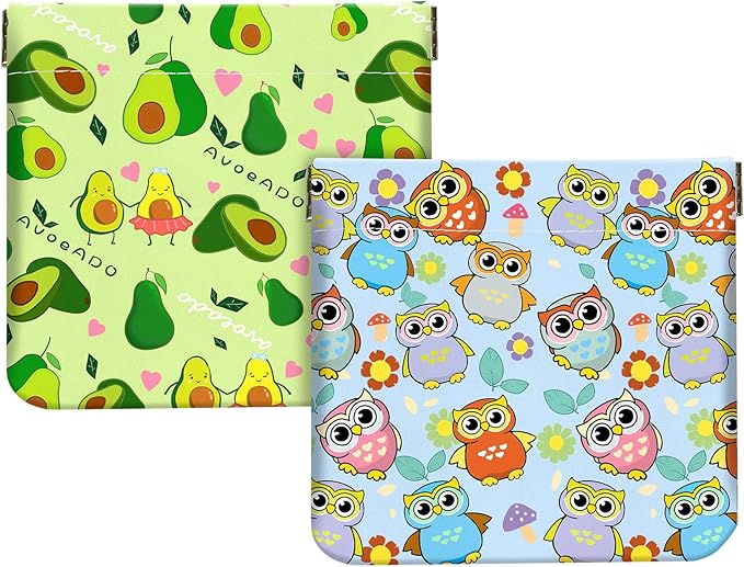2Pcs PU Leather Small Squeeze Coin Purse Pouch Mini coin Bag Unique And Cute Wallet Cosmetic Bags Change Bag For Women Girls Men Owl and Avocado
