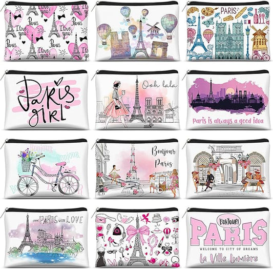 Reginary 12 Pcs City Souvenir Gifts Texas State Gifts Chicago City Souvenirs California Makeup Bag Paris San Francisco Alaska Zippered Cosmetic Bag for Women Traveler Souvenirs(Paris)