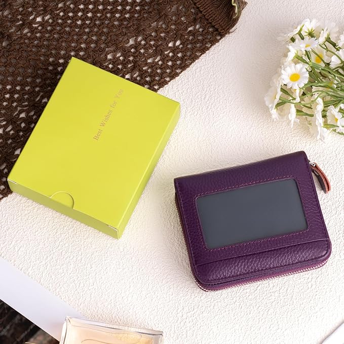 Genuine Small Wallet for Women, Slim RFID Blocking Credit Card Holder with ID Window, Compact Purses for Women with 12 Card Slots