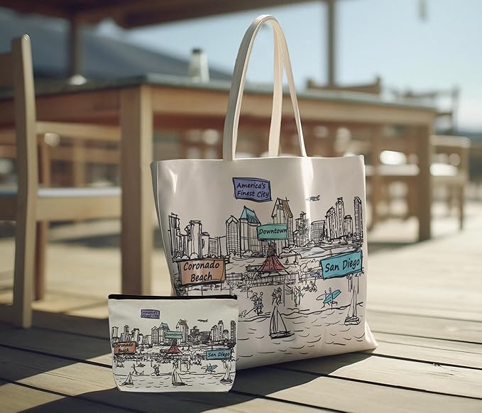Cities Around the World Artwork Cosmetic Bag Series – Designed in USA, Travel Makeup Bag with Zipper, Souvenir Gift for Women, Artwork Organizer for Purse or Toiletry (San Diego)