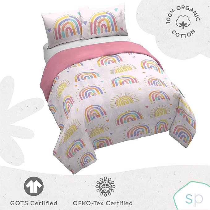 Saturday Park Doodle Rainbow Full/Queen Duvet Cover & Sham Set - 3 Piece 100% Organic Cotton Duvet Set - GOTS & Oeko-TEX Certified