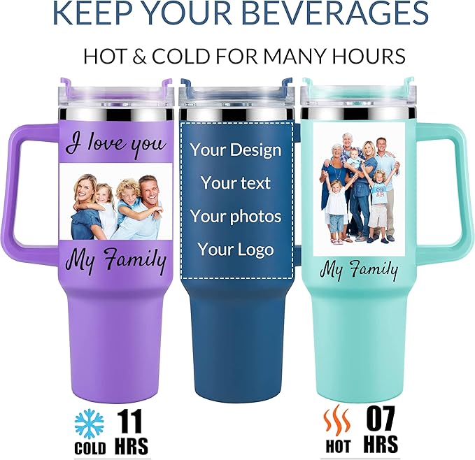 Personalized Tumbler With Handle-Custom 40oz Travel Cup With Lid And Straw-Laser Engraved With Name,Logo,Text,Image-Personalized Gifts For Mom,Dad,Birthday