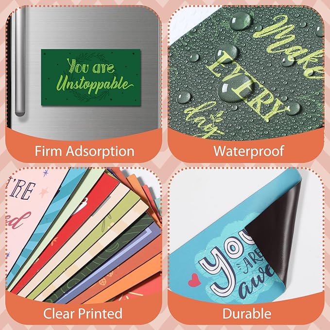 Xuhal 60 Pcs Inspirational Magnets Bulk Rectangle Positive Affirmation Magnets Decals Decorative Inspiring Quotes Fridge Magnetic Stickers for Adults Students Team Motivational Gifts (Classic)