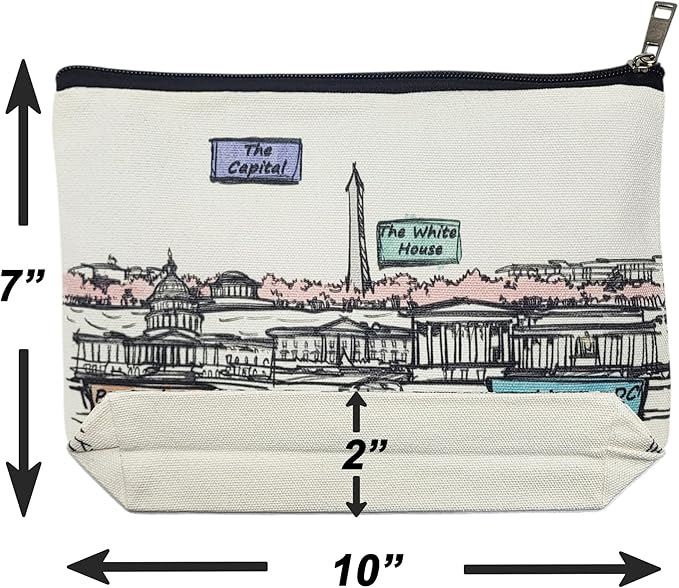 Cities Around the World Artwork Cosmetic Bag Series – Designed in USA, Travel Makeup Bag with Zipper, Souvenir Gift for Women, Artwork Organizer for Purse or Toiletry (Washington DC)