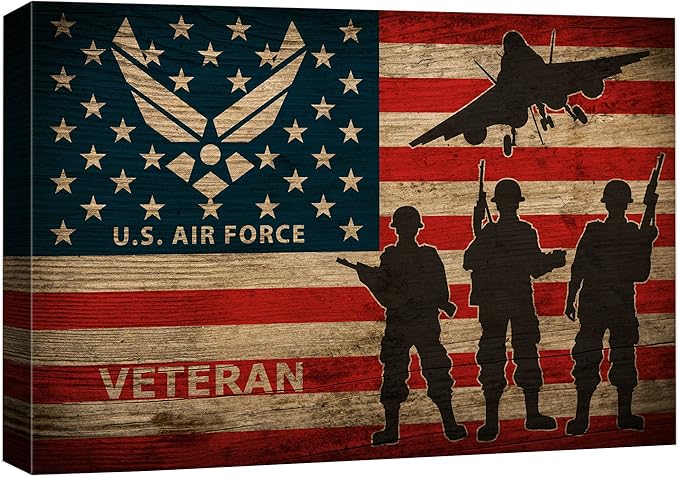wall26 Canvas Print Wall Art Retro Wood Grain U.S. Air Force Veteran Soldier Plane Cultural Historic Digital Art Modern Art Decorative Global Patriotic for Living Room, Bedroom, Office - 12x18