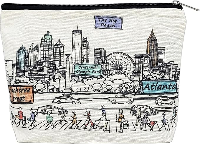 Cities Around the World Artwork Cosmetic Bag Series – Designed in USA, Travel Makeup Bag with Zipper, Souvenir Gift for Women, Artwork Organizer for Purse or Toiletry (Atlanta)