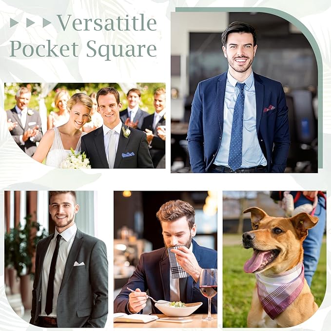 12 Pcs Handkerchiefs for Men, 100% Soft Cotton Hankies with Check, Classic Reusable Men's Handkerchiefs, 16x16 Inch Pocket Hanky