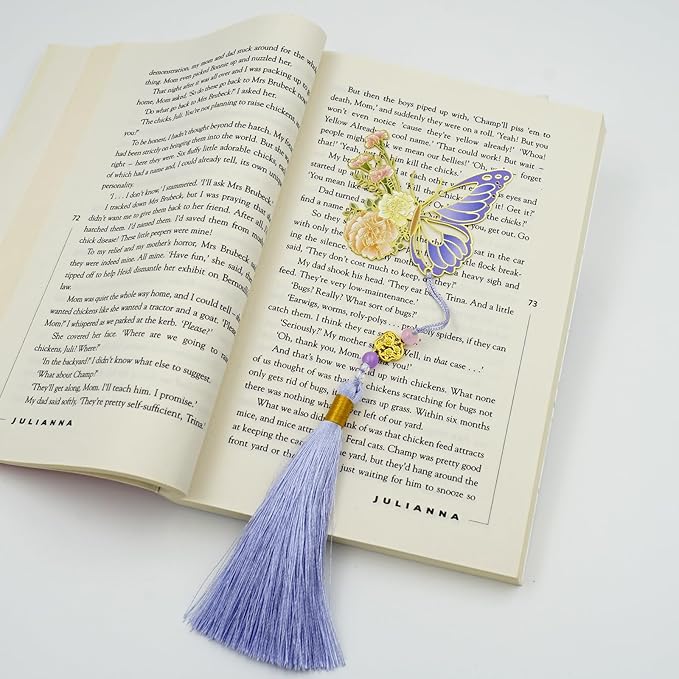 Butterfly Bookmark Gifts for Women-Carnation Flower Design with Purple Tassel-Teacher Gifts Metal Bookmarks for Women Readers Book Lovers-Christmas Birthday Gift for Mom/Her/Girls