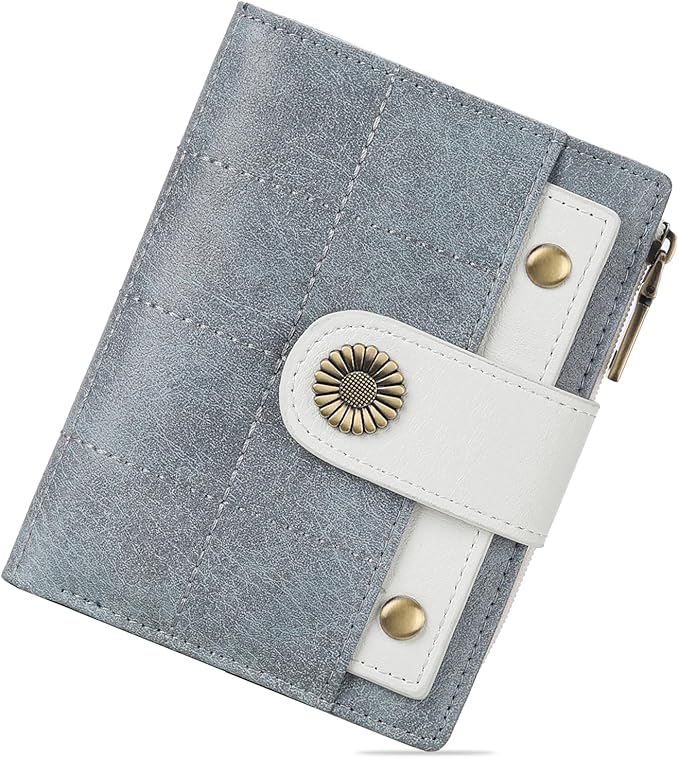 SENDEFN Small Wallets for Women Leather RFID Blocking Bifold Zipper Pocket Wallet with ID Window
