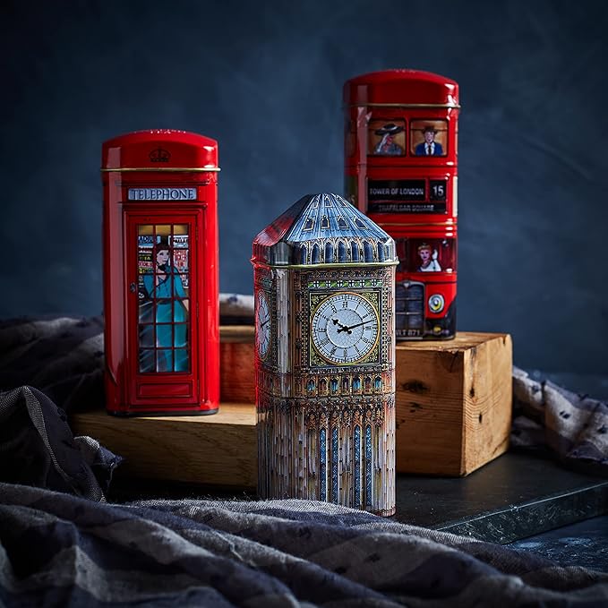 British Heritage 3x Tea Tins with 42 English Teabags (Big Ben, Red London Bus, Telephone Box)