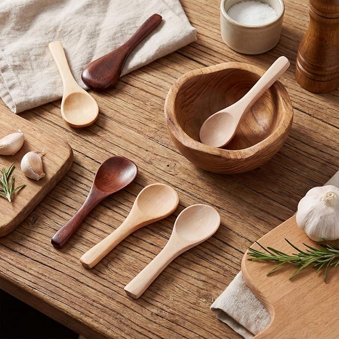 Boao 24 Pcs Small Wooden Spoons, 3.5'' L, Mini Wood Natural Tiny Spoons Wooden Little Teaspoons for Jars Sugar Creamer Honey Spices Salt Kitchen Supplies (Multiple Color)