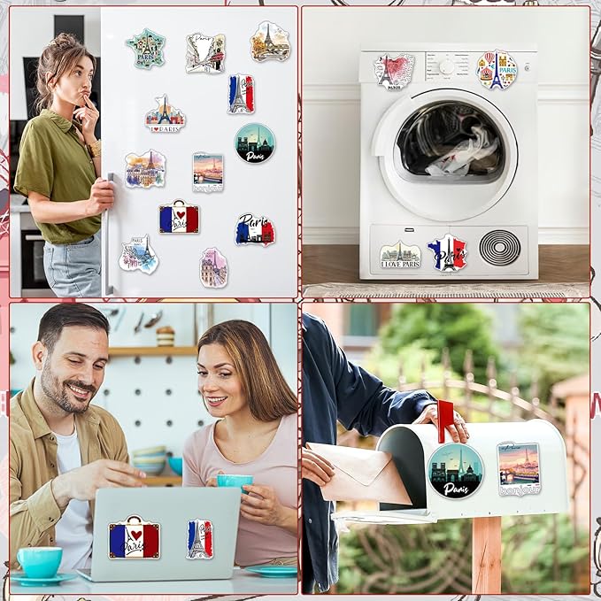 Paris Fridge Magnet Souvenirs Gifts - Wxiben 16 Pcs City Travel Refrigerator Magnets French Eiffel Tower Fridge Magnetic Stickers for Home Office Kitchen Locker Traveler Tourist Paris Lovers Gift
