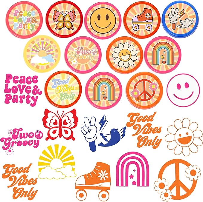 Groovy 70s Stamps for Kids, Themed Groovy 70s Birthday Party Favors Decorations Supplies 12PCS Groovy Self-Inking Stampers Classroom Gifts Cute for Boys Girls Rewards Birthday Party Gifts Ideas