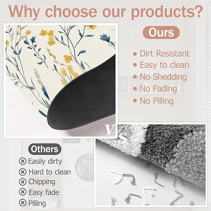 Blue Leaves Bath Mat,Yellow Berries Diatomaceous Earth Bath Mat,Rubber Backing Quick Dry Absorbent Washable Bathroom Rugs for Tub Non Slip 17"x29.5"