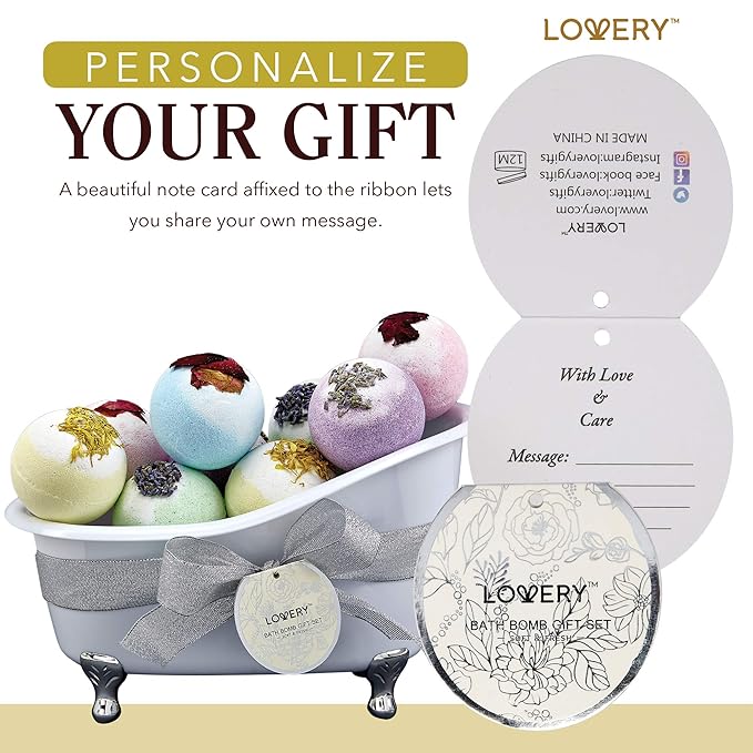 Christmas Gift Baskets for Women Holiday Gift for Teen Girls Bath Bomb Self Care Gifts for Women Spa Bath Set, White Elephant Gifts 10 Two Tone Bath Fizzies W Shea & Coco Butter Dry Flower Petals