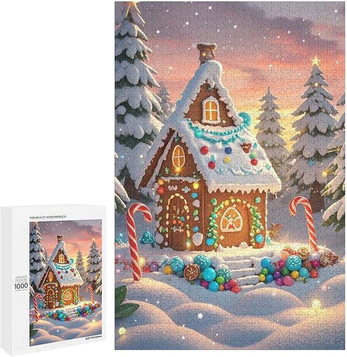 Wooden Puzzle - Christmas Gingerbread House and Candy Jigsaw Puzzles，Wooden Puzzles for Adults 1000 Pieces Challenge Puzzles，Educational Games，Family Puzzles，Unique Gifts for Wall Art
