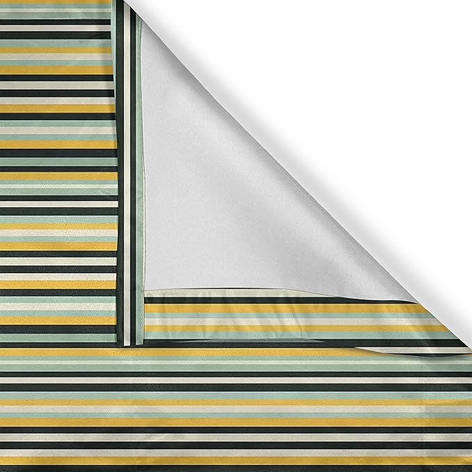 Ambesonne Summer Tones Valance & Tier Curtain 3 pcs Set, Cottagecore Sunflowers Scenario with Flying Bees and Modern Stripes, Window Treatments for Kitchen Room Decor, 55" x 30", Mustard Reseda Green