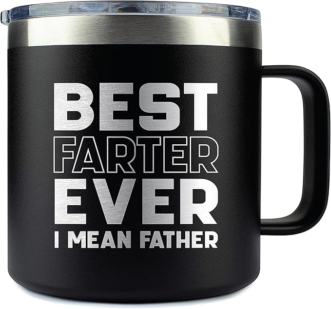 Best Farter Ever I Mean Father Tumbler Fathers Day Mug - Worlds Best Dad Tumbler - Dad Jokes Mug Daddy Papa Christmas Mugs Gifts for Dads from Daughter Son Kids 14oz Stainless Steel with Lid
