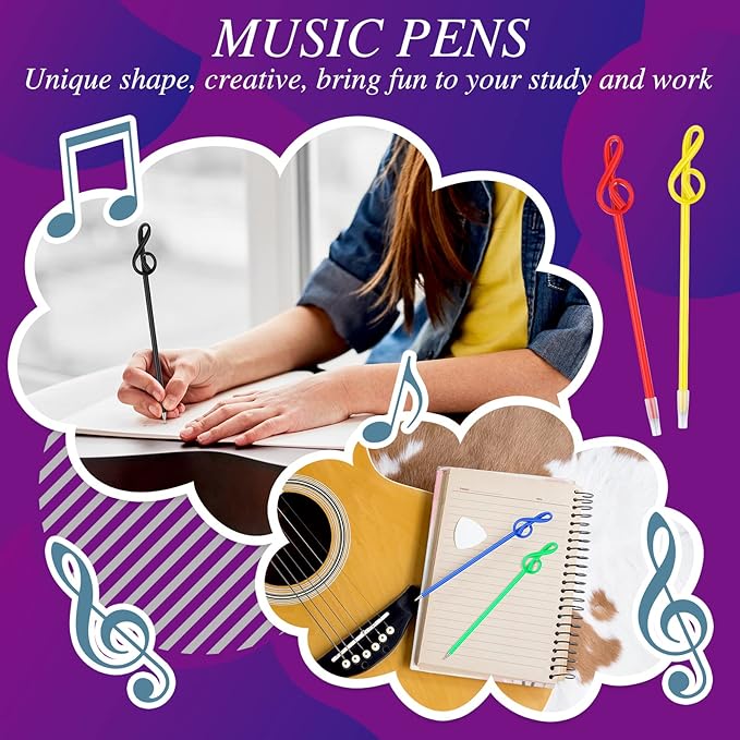 Lincia 100 Pcs Music Note Pens Bulk Musical Ballpoint Pens Music Themed Party Favors Novelty Musical Choir Prizes Gifts Piano Teacher Gift for Artists Office Decorative Supplies(Mixed Colors)