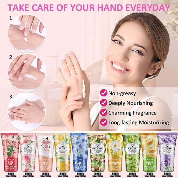 VESPRO 168 Pack Hand Cream Set for Women, Hand Lotion for Valentines Day Gifts, Bridesmaid Gifts, Thank You Gifts, Birthday Gifts, Mothers Day Gifts, Hand Lotion Travel Size for Dry Cracked Hands