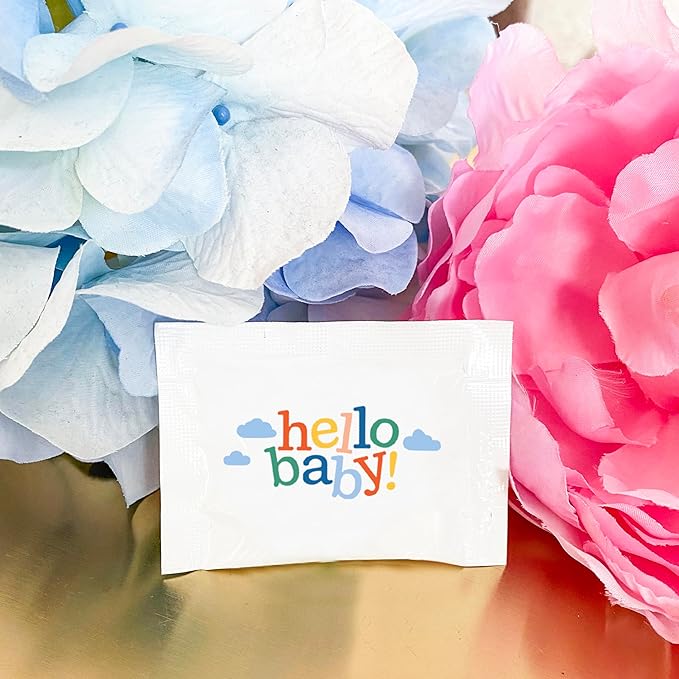 SIMPLY Peppermint "Hello Baby", Individually Wrapped Breath Mints, Bulk 50 Packets (2 per Packet), | Gender Reveal, Party Favors