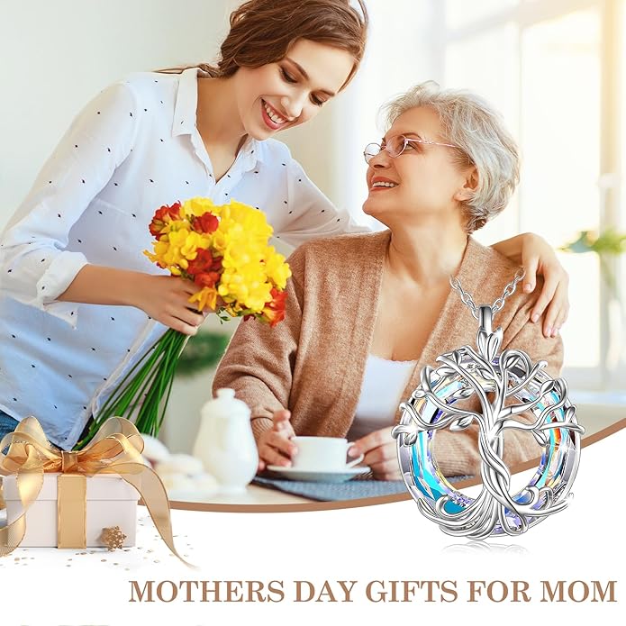 TOUPOP Tree of Life Necklace 925 Sterling Silver Family Tree Pendant Austrian Crystal Jewelry Valentines Day Birthday Gifts for Women Mom Wife Her