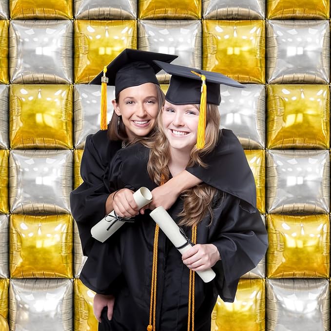 20PCS Silver Square Balloons, New Years Decorations Backdrop Balloon Wall Tunnel Double Sided Gold & Silver Foil Balloons Kit for Christmas New Year Eve Graduation Birthday Party