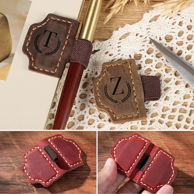Magnetic Bookmarks with Pen Holder, 26 Letters Name Initia Personalized Leather Book Mark, Gifts for Book Lovers Readers Teacher Women Men