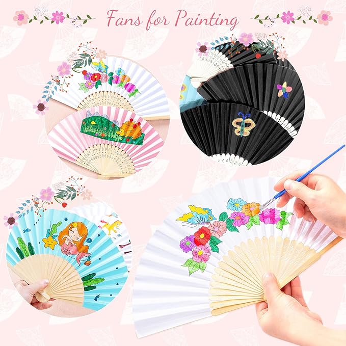 50 Pieces Paper Fans Paper Hand Fan Bamboo Folding Fan Handheld Fan Paper Folded Fan Paper Fan for Wedding Party and Home Decoration (Purple)
