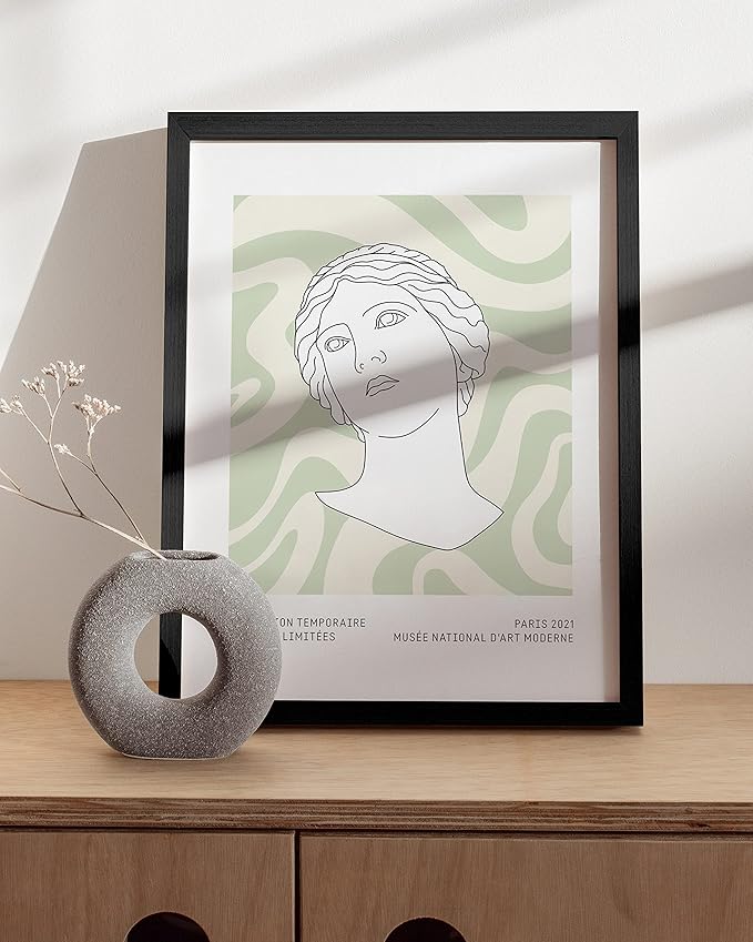 HAUS AND HUES Sage Green Wall Art, Aesthetic Green Posters, Danish Pastel Room Decor, Geometric Print (Black Frame, 24x36)