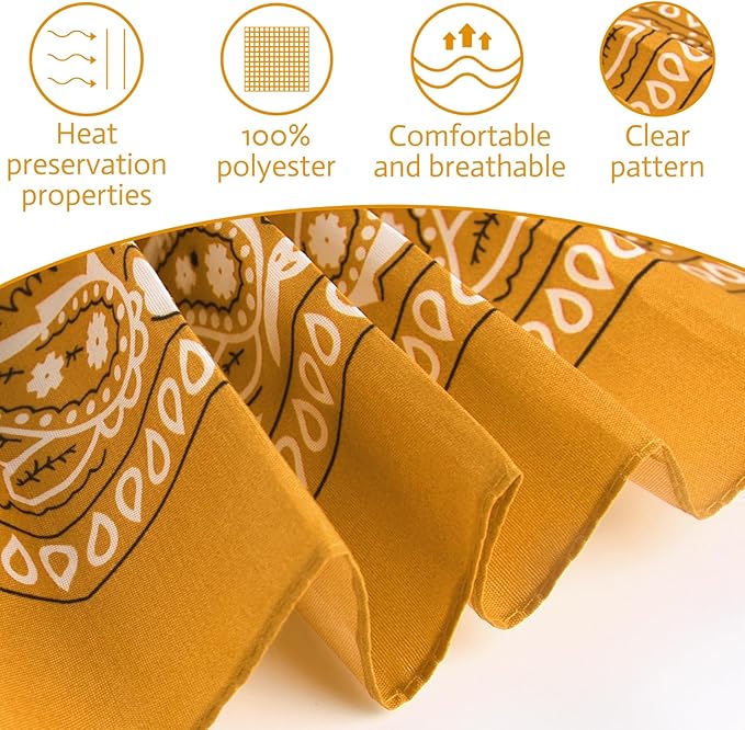 PLULON 30 Pack Bandanas for Men Women, Polyester Novelty Paisley Pattern Bandana Headbands Wristband Neckerchief Cowboy