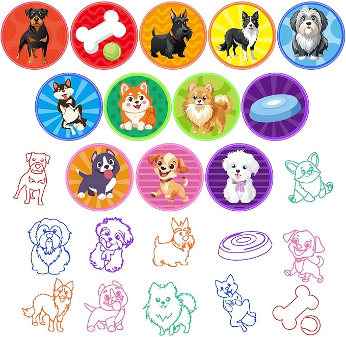 Cinrobiye 24 Pcs Dog Stampers for Kids,Puppy Party Birthday Favors, Pet Party Goodie Bag Fillers, Classroom Rewards, Carnival Prizes, Pinata Stuffers for Animal Favors Gifts