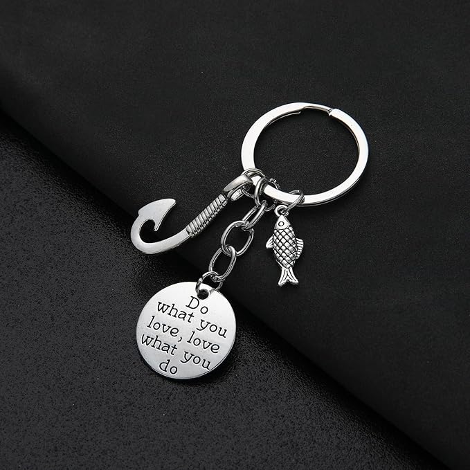 PHAETON 20PCS Fishing Keychain Fish Hook Keychain with Do What You love love What You Do Charm Keychain Fisherman Gift Birthday Christmas Valentines's Day Gift
